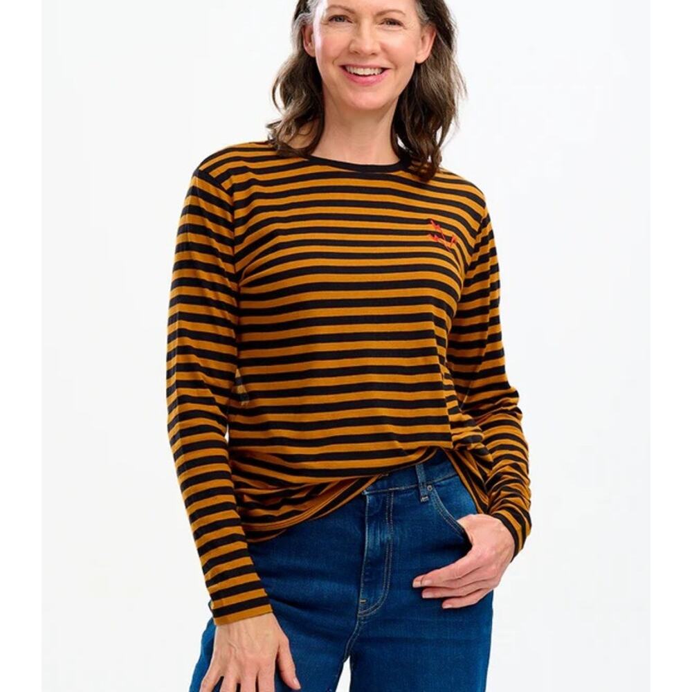 Sugarhill Brighton Brunswick Stripe Top Size 8 Long Sleeve Crew Neck Embroidered